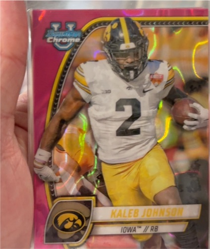 2024 Bowman University Chrome #112 Kaleb Johnson Pink Lava Refractor — front