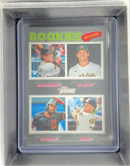 2026 Topps Heritage #379 Rookie Outfielders Tristin English/Colby Thomas/George Valera/Will Robertson — front
