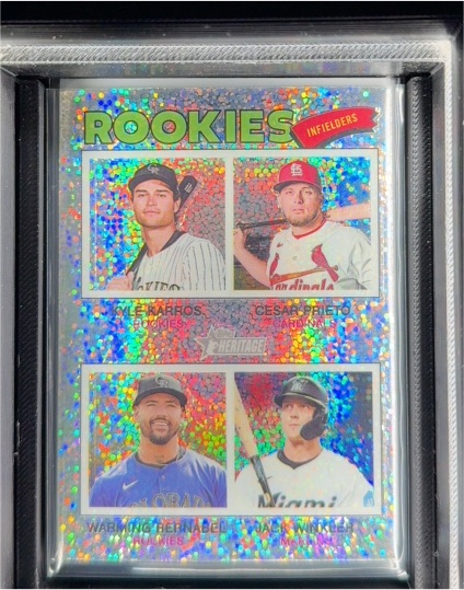 2026 Topps Heritage #394 Rookies Infielders Kyle Karros/Cesar Prieto/Warming Bernabel/Jack Winkler — front