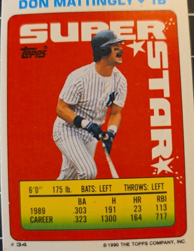 1990 Topps Super Star Sticker #34 Don Mattingly — front