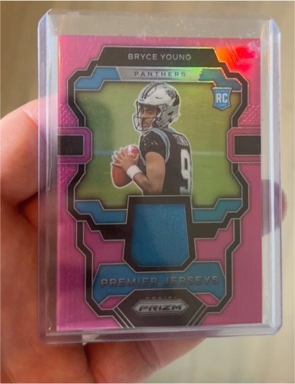 2023 Panini Prizm Premier Jerseys Pink Prizm #PJ-BY Bryce Young — front