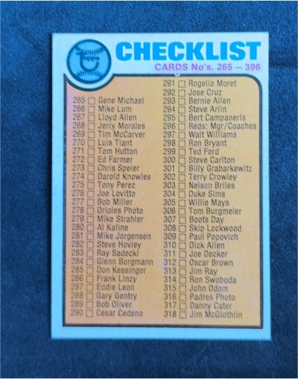 1973 Topps Checklist #338 Cards Nos. 265-396 — front