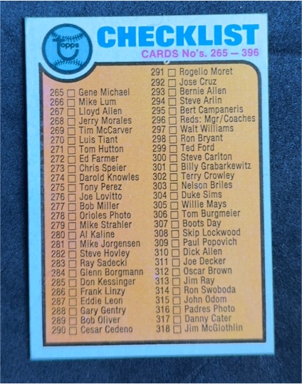 1973 Topps #264 Baseball Checklist — front