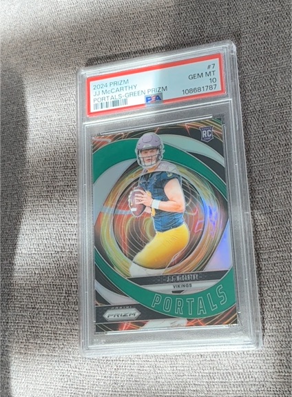 2024 Panini Prizm #7 JJ McCarthy Portals Green Prizm Rookie — front