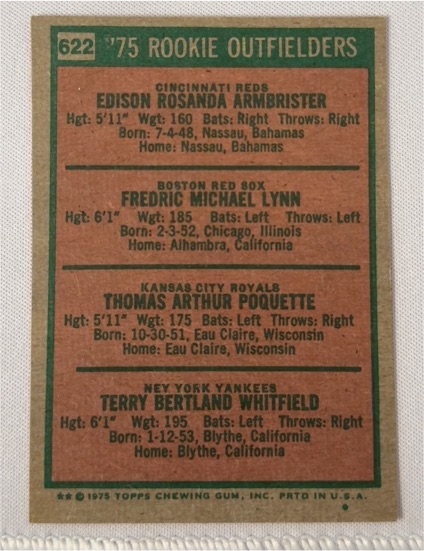 1975 Topps #622 '75 Rookie Outfielders Edison Rosanda Armbrister Fredric Michael Lynn Thomas Arthur Poquette Terry Bertland Whitfield — front