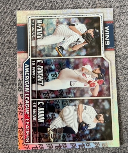 2026 Topps Series 1 #130 2025 AL Wins Leaders Max Fried / Garrett Crochet / Carlos Rodon — front
