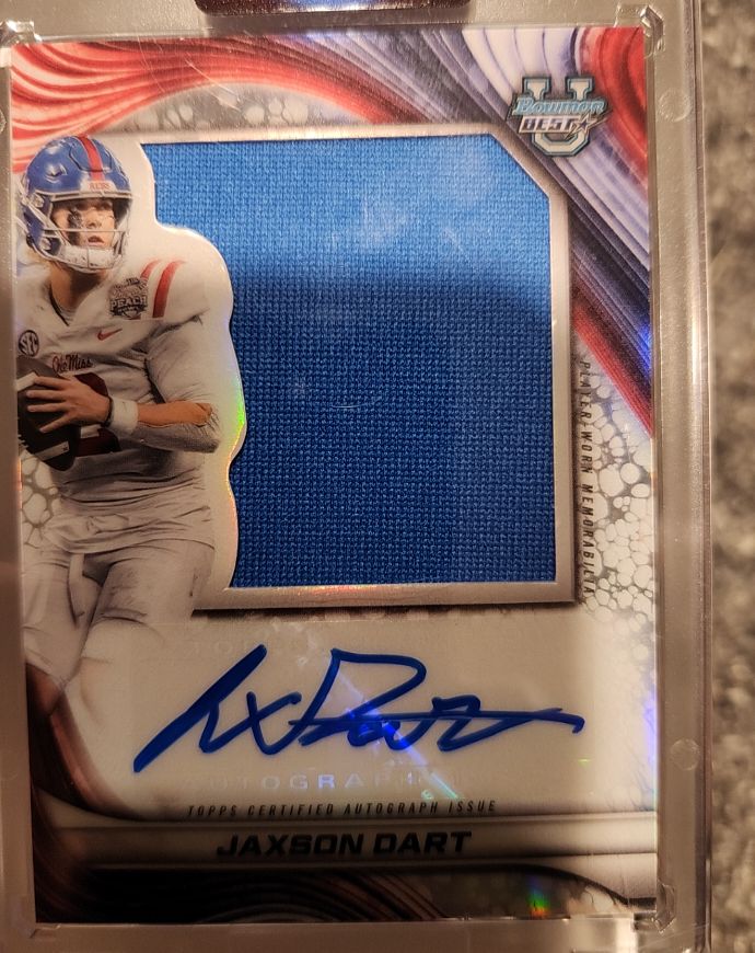 2024 Topps Bowman University Best Jaxson Dart Jumbo Patch Auto — front