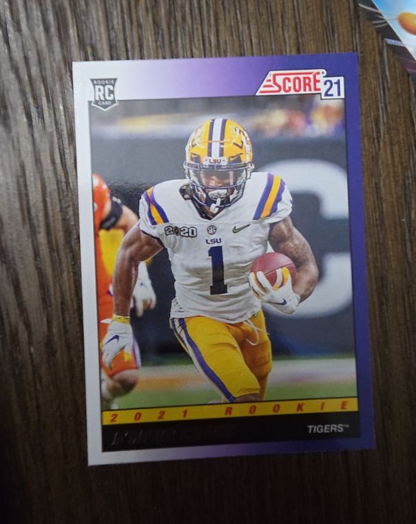 2021 Panini Score #TB5 Ja'Marr Chase Rookie 1991 Throwback LSU Tigers — front