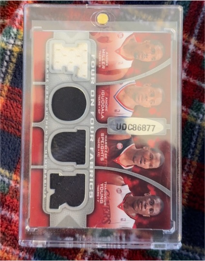2009-10 Upper Deck SP Game Used Four on Four Fabrics #FF-GSW Jamal Crawford Andris Biedrins Brandan Wright Spencer Hawes — front