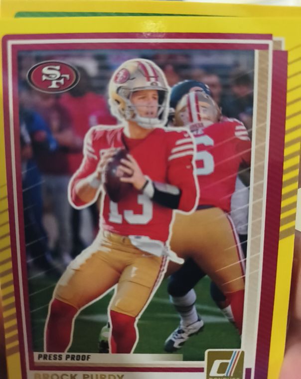 2025 Panini Donruss #46 Brock Purdy Press Proof Yellow — front