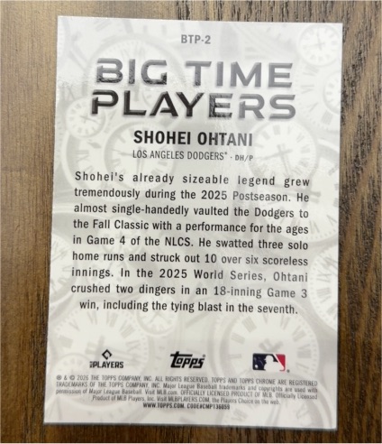 2026 Topps Big Time Players #BTP-2 Shohei Ohtani — front
