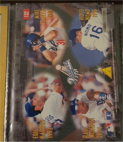 1995 Pinnacle Dynamic Dodgers #132 Mike Piazza Hideo Nomo Eric Karros Raul Mondesi — front
