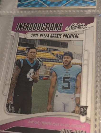 2025 Panini Absolute Introductions #I-TMN Tetairoa McMillan/Elic Ayomanor Rookie Card — front