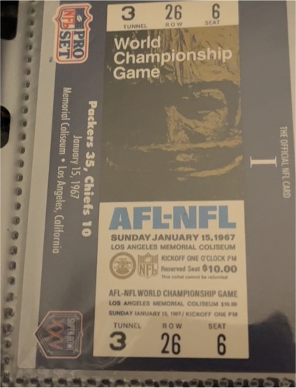 1967 Pro Set Super Bowl I #1 Ticket — front