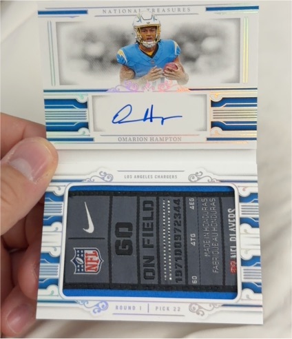 2025 Panini National Treasures #216 Omarion Hampton Rookie Patch Auto — front