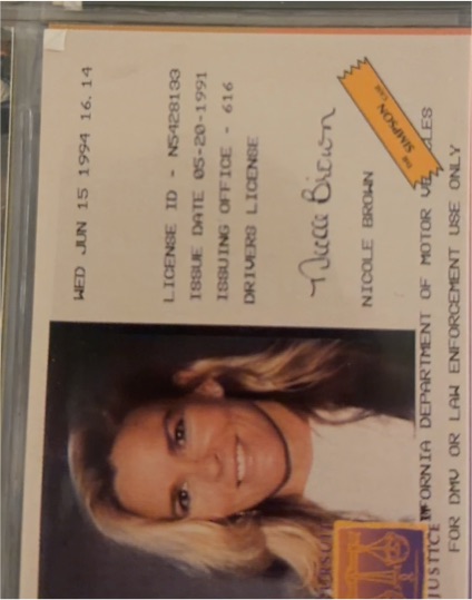1994 In Pursuit of Justice Promo #P9 Nicole Brown Simpson Driver's License — front