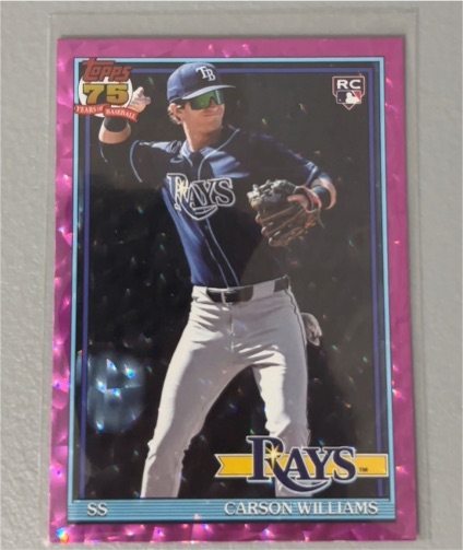 2026 Topps Series 1 #T91-38 Carson Williams Pink Crackle Foil Rookie — front