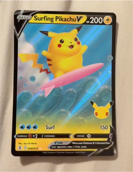 2021 Pokémon Celebrations #008 Surfing Pikachu V — front