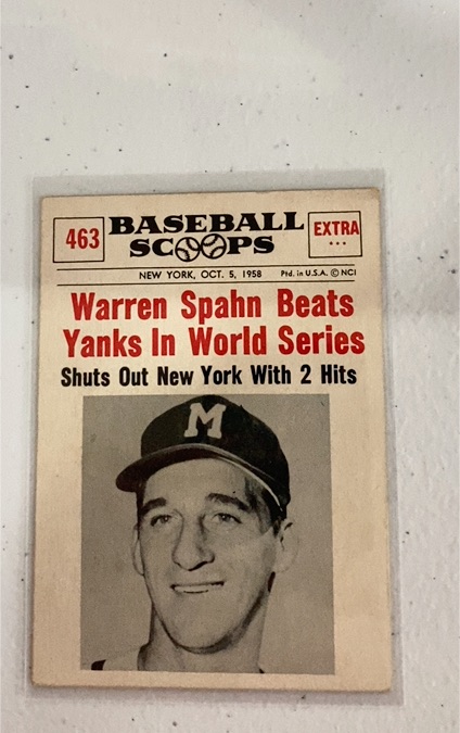 1961 Nu-Cards Baseball Scoops #463 Warren Spahn — front