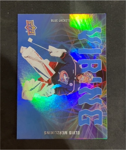 2025-26 Upper Deck Series 2 #VB-28 Elvis Merzlikins Vibing Columbus Blue Jackets — front