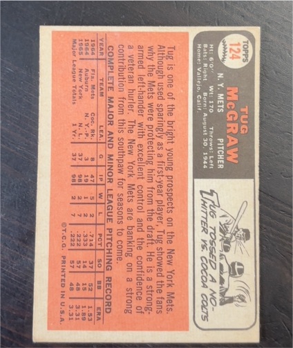 1966 Topps #124 Tug McGraw — front