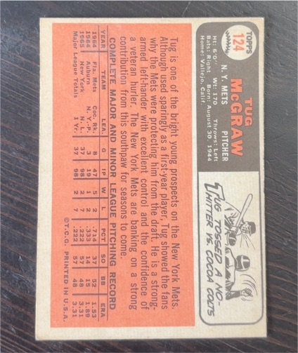 1970 Topps #124 Tug McGraw — front