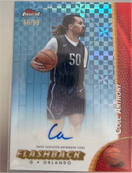 2024-25 Topps Finest #FBA-CA Cole Anthony Flashback Auto Blue X-Fractor — front