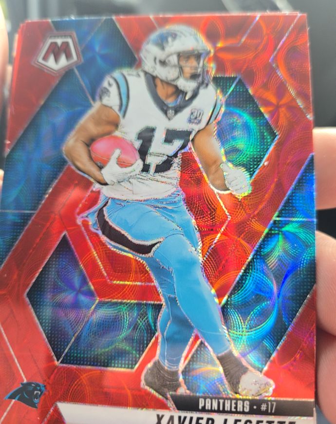 2025 Panini Mosaic #45 Xavier Legette Red Mosaic Prizm Carolina Panthers — front