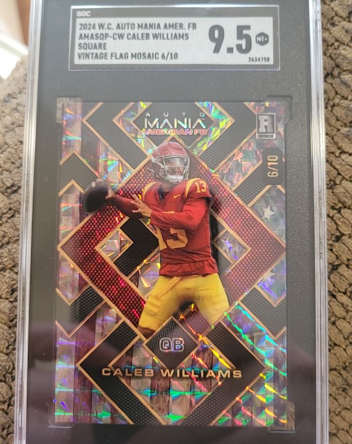 2024 Wild Card Auto Mania American FB AMASQP-CW Caleb Williams Square Vintage Flag Mosaic 6/10 — front
