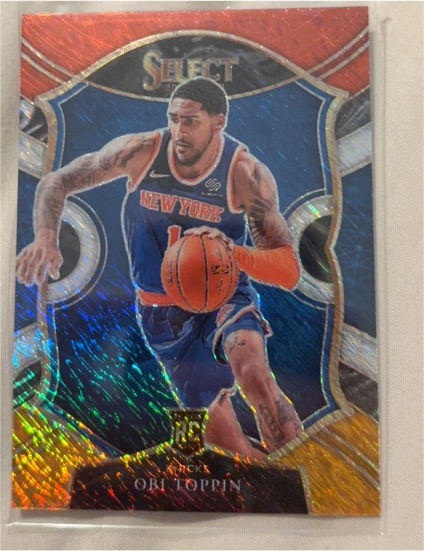 2020-21 Panini Select #68 Obi Toppin Rookie Concourse Red White Orange Shimmer Prizm Knicks — front