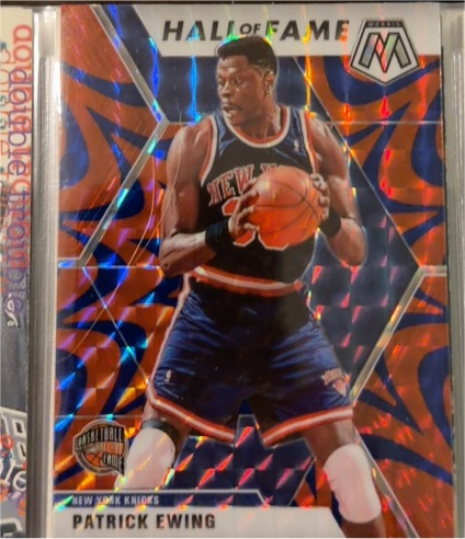 2019-20 Panini Mosaic #289 Patrick Ewing Hall of Fame Reactive Blue Prizm Knicks — front