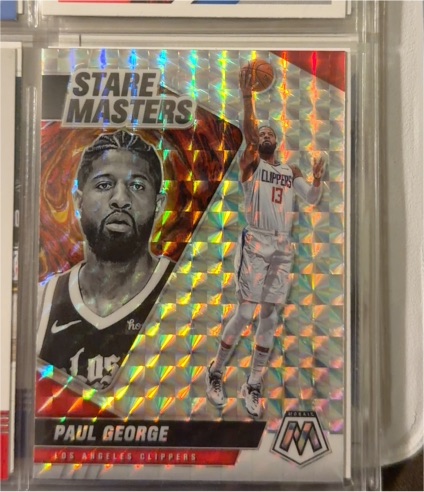 2020-21 Panini Mosaic #25 Paul George Stare Masters Silver Mosaic Prizm — front