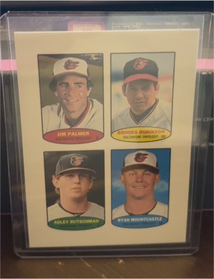 2023 Topps Heritage 1974 Stamps #74BS-49-52 Jim Palmer, Brooks Robinson, Adley Rutschman, Ryan Mountcastle — front