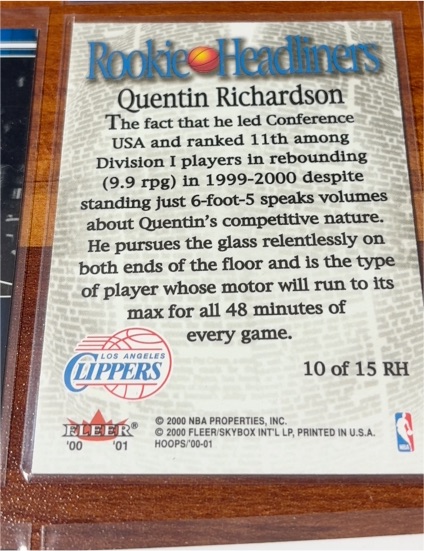 2000-01 Fleer Rookie Headliners #10 Quentin Richardson — front