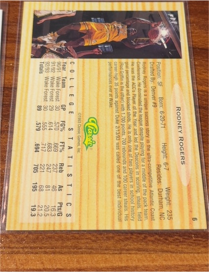 1993 Classic Draft Picks #6 Rodney Rogers — front