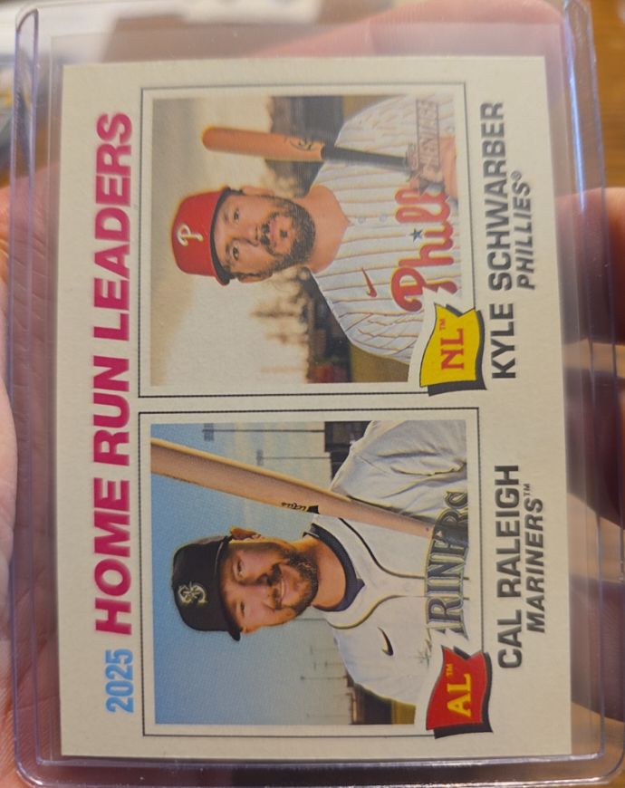 2026 Topps Heritage #2 2025 Home Run Leaders Cal Raleigh / Kyle Schwarber — front
