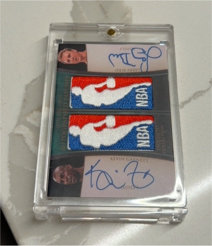 2006 Upper Deck Exquisite Collection Dual Logos Autographs #DLPR Larry Bird/Kevin Garnett — front