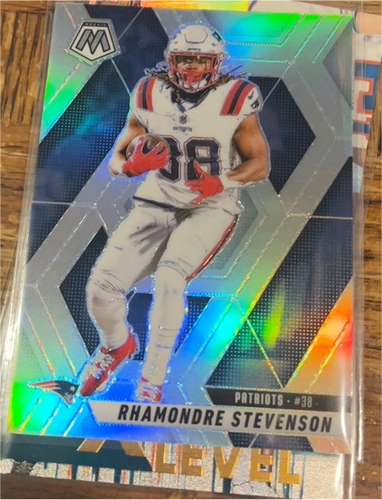 2025 Panini Mosaic #196 Rhamondre Stevenson Silver Prizm — front
