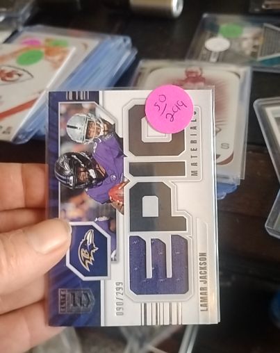2025 Panini Donruss Elite Epic Materials #EM-LMJ Lamar Jackson — front