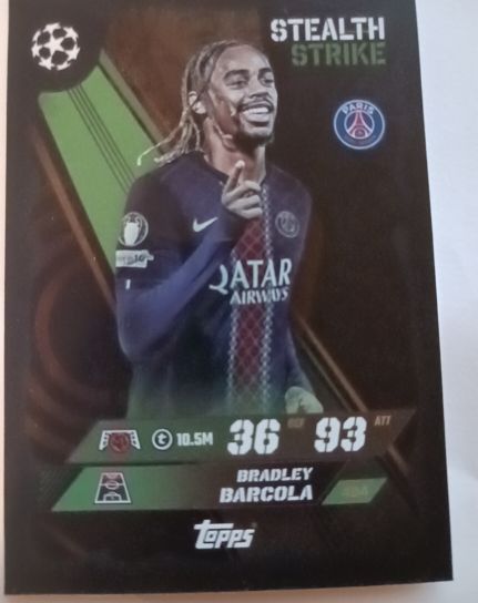 2025 Topps Match Attax #454 Bradley Barcola Stealth Strike — front