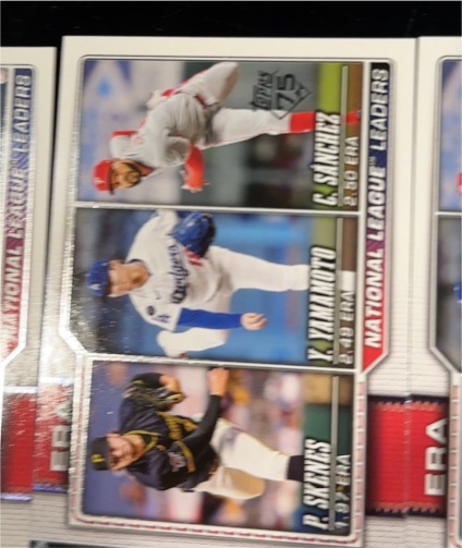 2026 Topps Series 1 National League Leaders ERA #11 C. Sanchez / K. Yamamoto / R. Stearns — front
