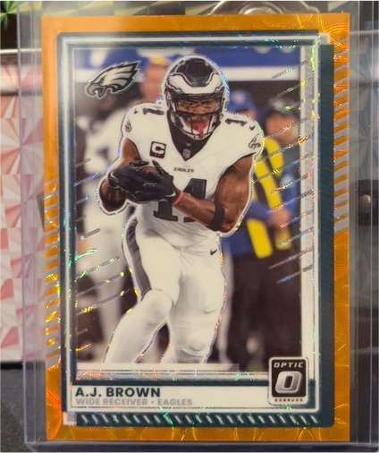 2025 Panini Donruss Optic #17 A.J. Brown Orange Prizm Philadelphia Eagles — front