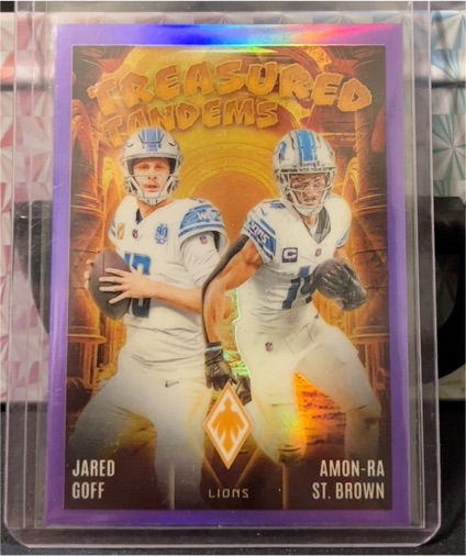 2024 Panini Phoenix #TT-DET Jared Goff/Amon-Ra St. Brown Treasured Tandems Purple — front