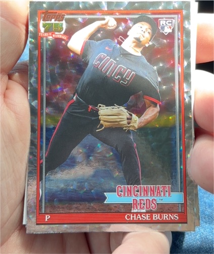 2026 Topps Series 1 #T91-73 Chase Burns Silver Crackle Foil Board Rookie Cincinnati Reds — front