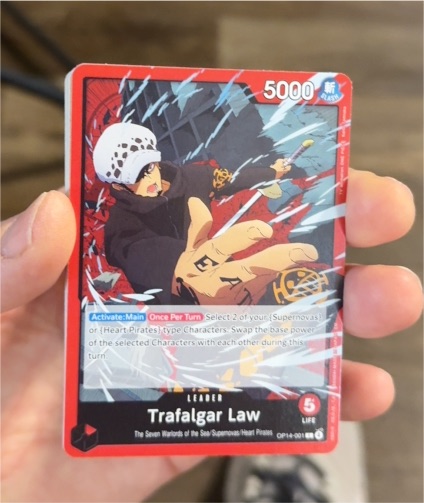 One Piece TCG The Azure Sea's Seven OP14-001 Trafalgar Law Leader — front