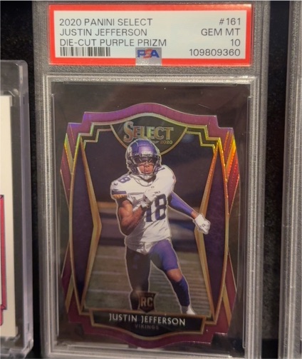 2020 Panini Select #161 Justin Jefferson Die-Cut Purple Prizm Rookie — front