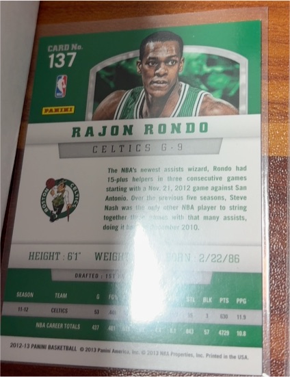 2012-13 Panini #137 Rajon Rondo — front