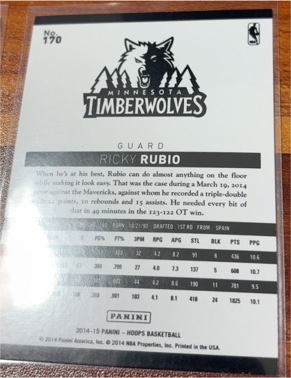 2014-15 Panini Hoops #170 Ricky Rubio — front