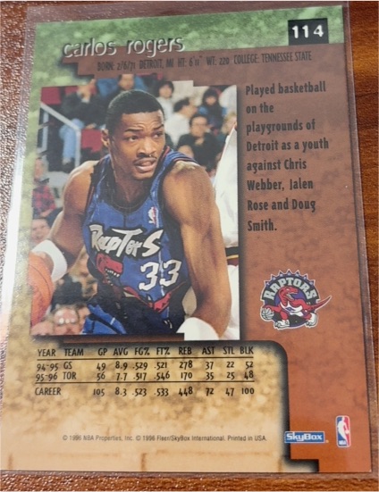 1996 SkyBox #114 Carlos Rogers — front