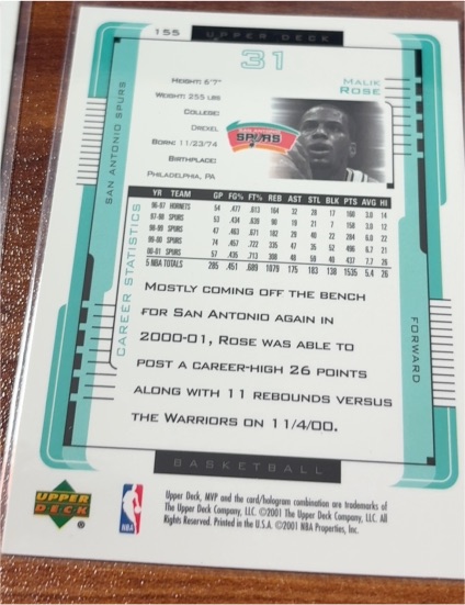 2000 Upper Deck #55 Malik Rose — front